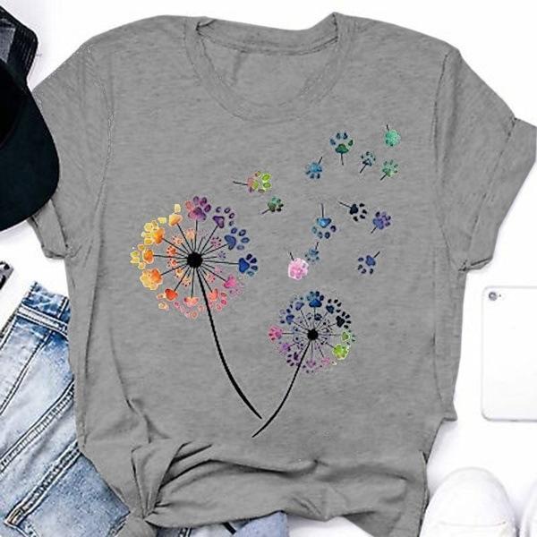 Colorful Dandelion Printed Short-sleeved T-shirt