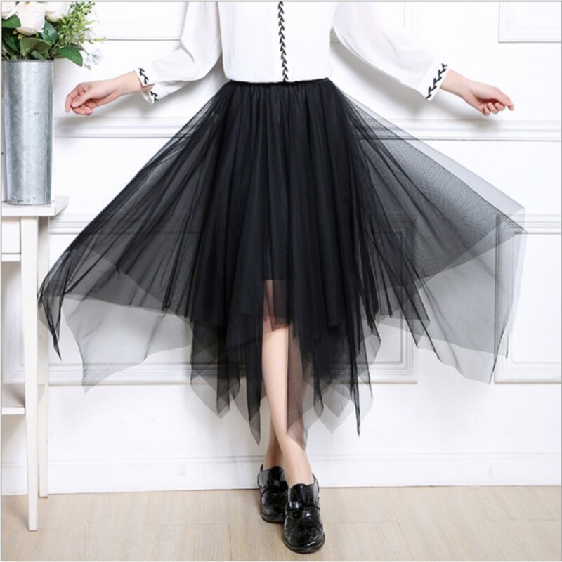 Womens Tulle Fashion Elastic High Waist Mesh Skirt Tutu Pleated Long Midi Women's Skirt