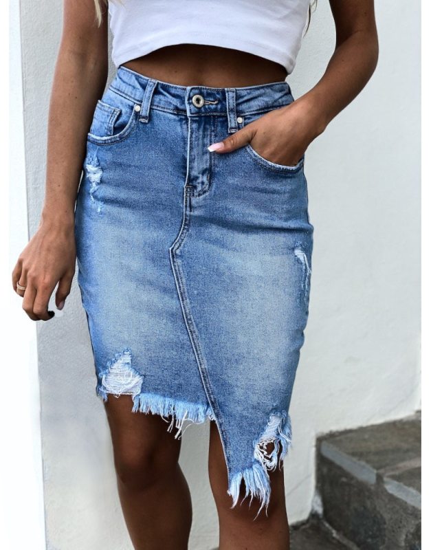 Hot sale summer woman denim skirt trendy irregular Ripped jeans skirt sexy slim Pack hips mini skirt S-XL