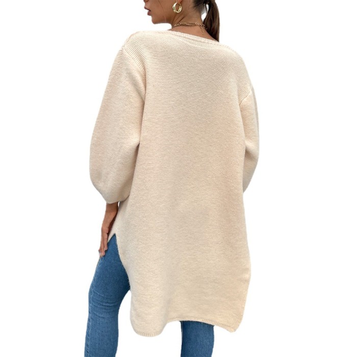 Women's Lantern sleeve cardigans 2021 Autumn and Winter Casual Long Knitted Cardigan women sweater Jacket V-Neck Full Cardigans
