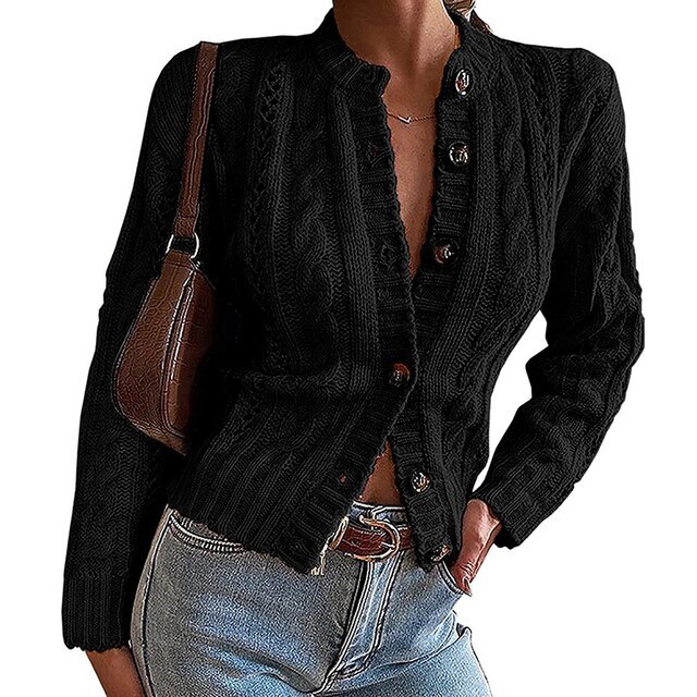 Women Sexy V Neck Buttons Cardigan Coats Winter Casual Hollow Out Solid Sweater Fashion Autumn Long Sleeves Slim Sweater