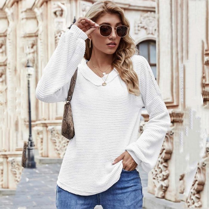 2021 Autumn V Neck Sweater Women Loose Knitted Sweater Pullover Women Jumper Ladies Long Sleeve Sweater Female Knitwear