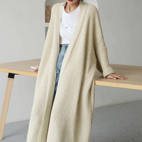 Loose Long Knitted Cardigan Lazy Wind Over The Knee Thick Line Plus Size Sweater Coat Women Thick