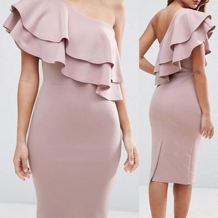Sexy Pink One Shoulder Bodycon Dress