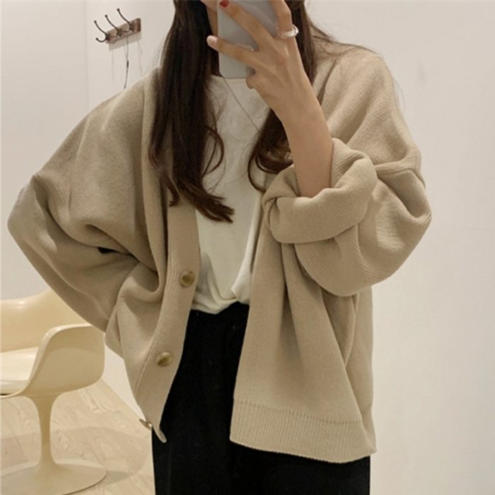 Women's Oversized Sweaters V-Neck Buttons Cardigans