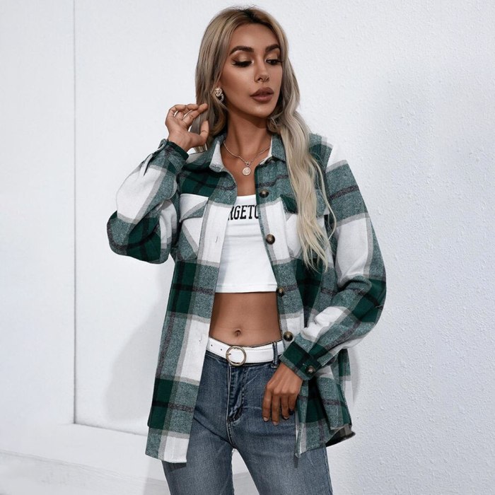 Fashion Autumn Plaid Long-sleeved Women Coat 2021 New Casual Loose Shirt Collar Single-breasted Shirt Sleeve All-match Top Coat