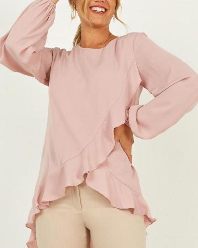 Solid Ruffle Trim Layered Top