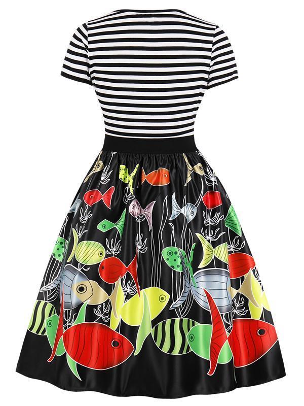 Women's Retro Fish Print Vintage Dress