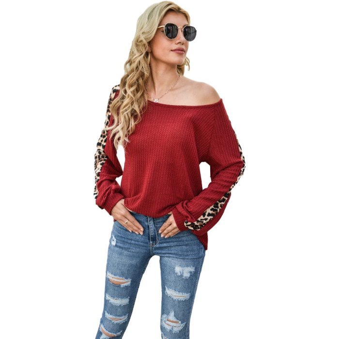 Loose T-shirts Women Jumpers ladies long Sleeve casual Tops wear Woman Pullover O-neck female patchwork leopard Tee shirt