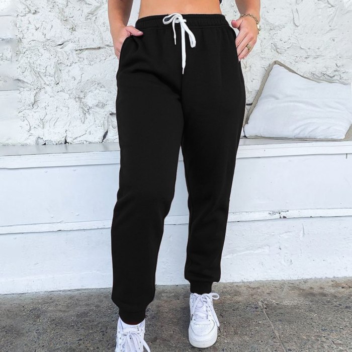 Women Sport Sweatpants Spring Sports Pants Fashion Solid Female Drawstring Joggers Pants High Waist Running Gym Pants