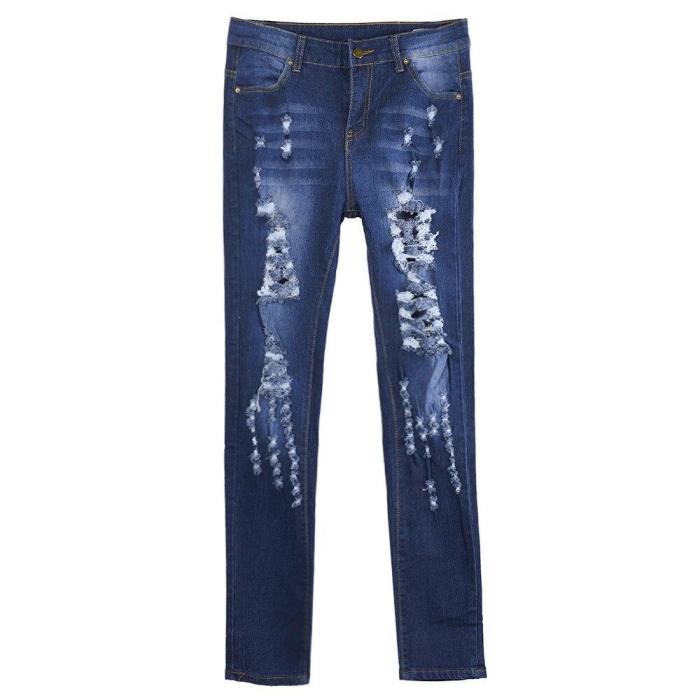 Clothes Women Jeans Woman Slim pants Washed Ripped Hole Gradient Long Jeans Denim Sexy Regular Pants 2020