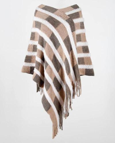 V Neck Striped Knitted Cape Top