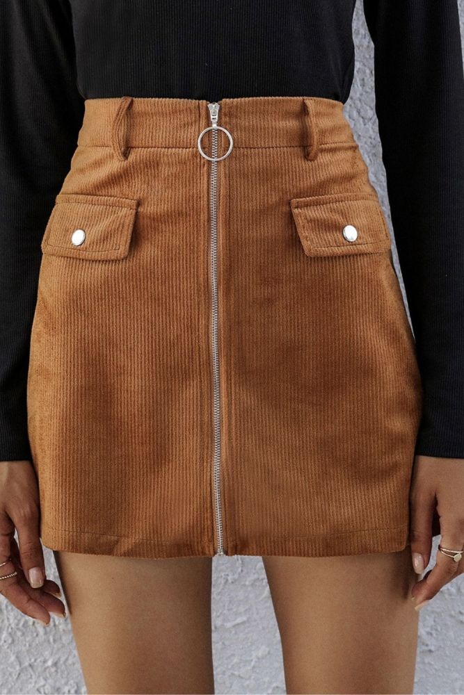 High Waist Mini Skirts Womens Autumn Winter Casual Solid High Quality Zipper Sexy A-Line Skirt Elegant Female Bottom