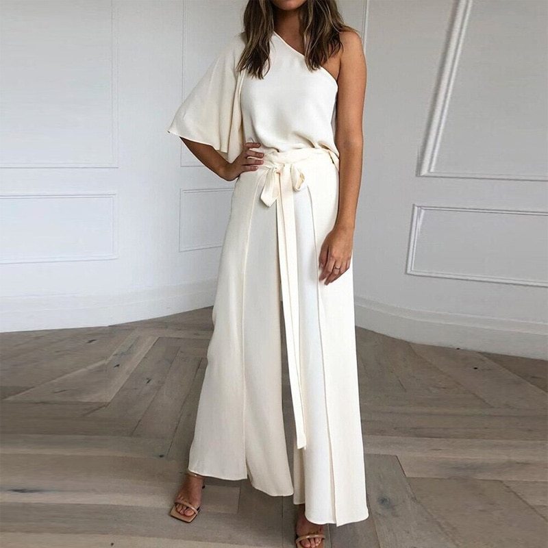Elegant Solid Women Sets Summer Half Sleeve Pullover Top + Drawstring Long Pants Outfit Summer Casual Fashion Loose 2 Pieces Set