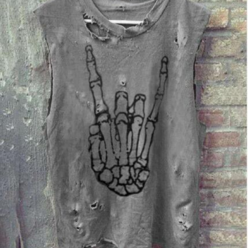 Casual Punk Style Skull Finger Print T Shirts Summer Women Loose Sleeveless Hole Vest Tops Tees 2021 Femme Tshirt Plus Size 3XL