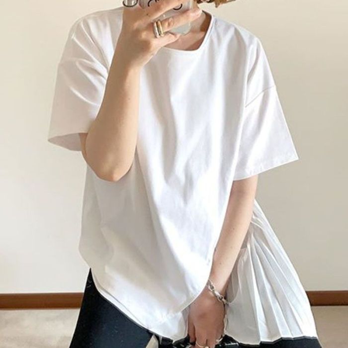 White shirt asymmetrical ruffles top t chic style korean streetwear casual loose irregular irregular female summer office tshirt