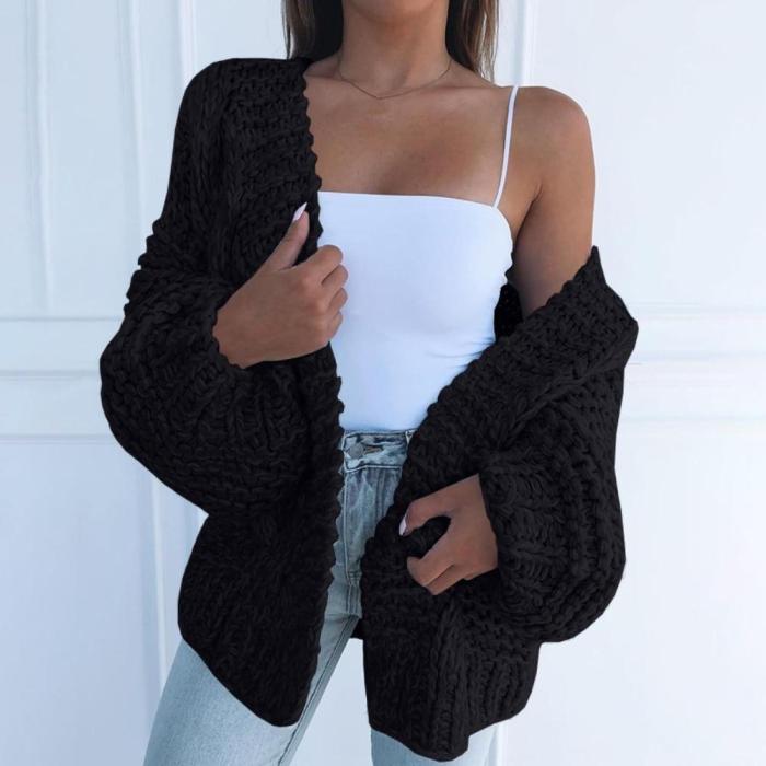 Winter Fashion Women Thick Sweater Cardigan Warm Solid Color Open Front Coat Polyester Spandex Warm Open Front All-match Sweater