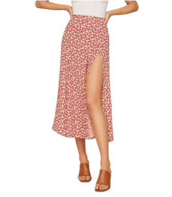Fashion vintage skirt 2021 flower polka dot print high waist stretch split long A-line skirts for women beach maxi skirt