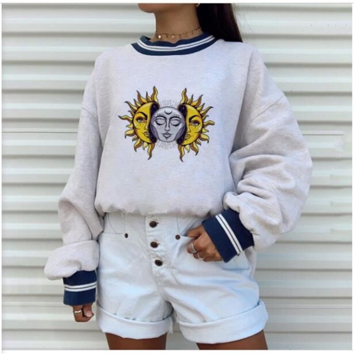 Street Fashion Pullovers Top 2021 Women O-Neck Cartoon Printing Long Sleeve Sweatshirt Harajuku Hip Hop Casual Loose Sweatshirt