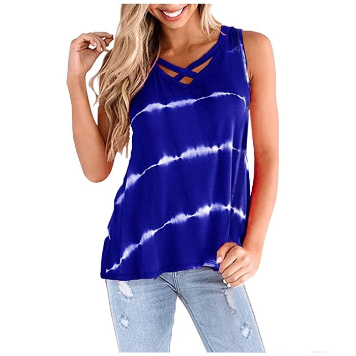 2021 New Summer Top Women Short Sleeve Printed Tops Women's Fashion Casual V-neck Top Cross Strap Sleeveless Loose Tank Top