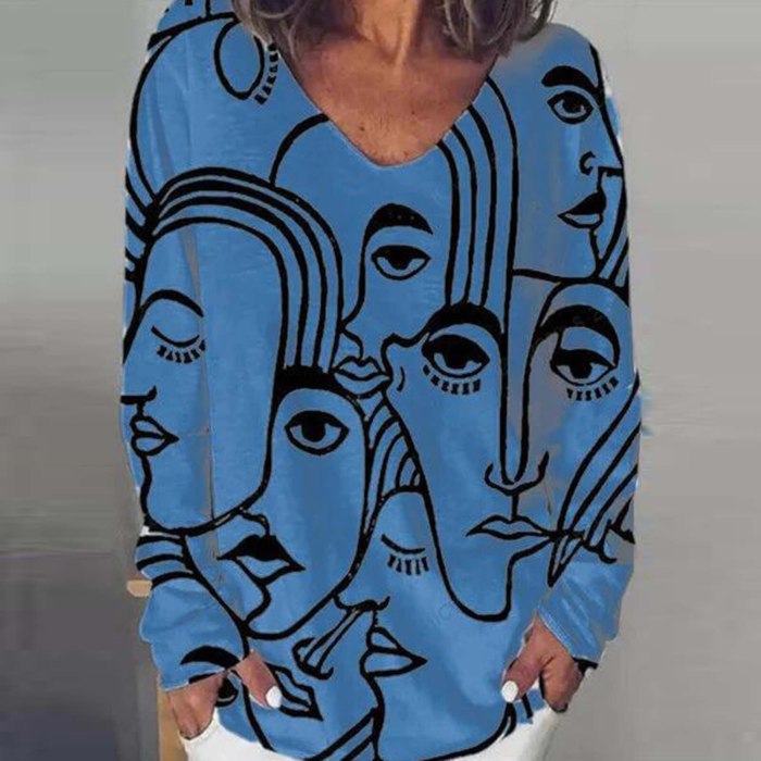 Abstract Print Sweatshirts Women Alternativetrend O-neckLong Sleeves loose plus size women clothing streetwear Hoodies