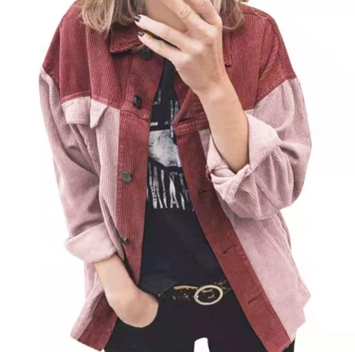 European and American women's trade autumn and winter corduroy cardigan coat long sleeve lapel loose stitching shirt