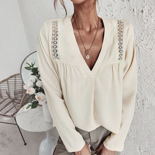 Fashion Temperament Solid Shirt Women's Spring and Autumn 2022 New V Collar Bohemian Loose Hollow out Style Shirt