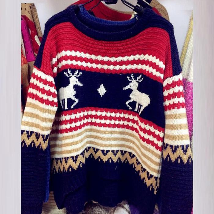 Reindeer Colorblock Jacquard Christmas Sweater