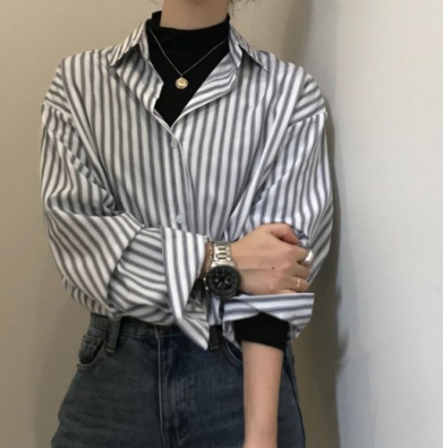 Fashion Stripe V Neck Long Sleeve Shirt Blouse
