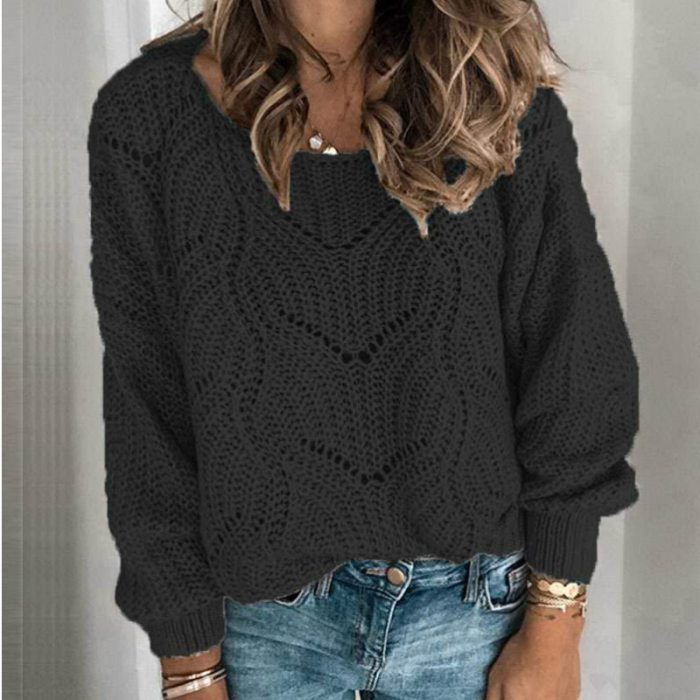 Women Hollow Loose Sweater Casual Elegant OL Outfits