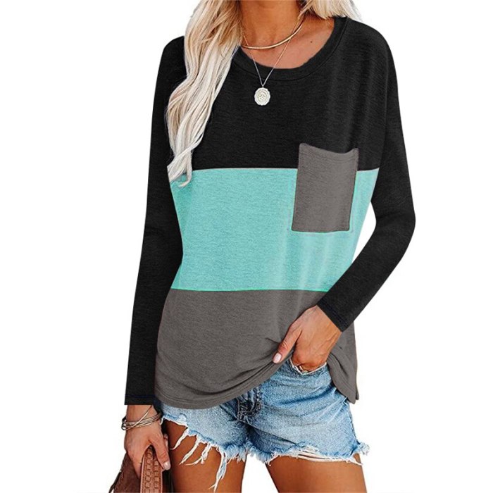 Autumn T-shirts For 2021 Women Fashion Cotton Hot Sale Women's Long Sleeve Top Female Clothing Splice O-Neck Pullover Tops