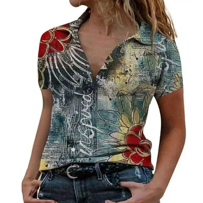 Summer Women's Print Stitching Lapel Short-sleeved Casual Loose-fitting Slim Shirts for Women Blusas Mujer De Moda 2020 Verano