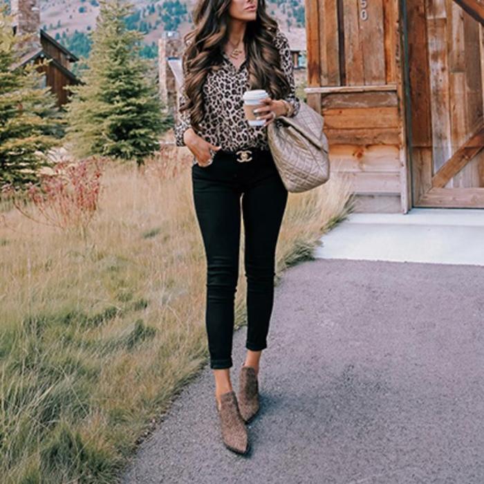 Fashion Lapel Leopard Printed Button Blouses