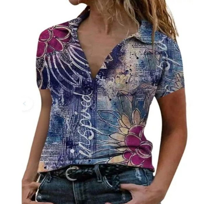 Summer Women's Print Stitching Lapel Short-sleeved Casual Loose-fitting Slim Shirts for Women Blusas Mujer De Moda 2020 Verano