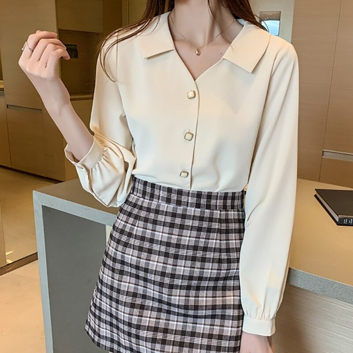 Office Lady Chiffon Blouse Long Sleeve Shirt
