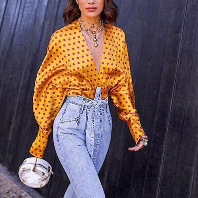 Ladies' Shirts 2021 New Splicing Printed Casual Cardigan V-neck Blouse Spring Summer Vintage Long-sleeved Female Shirts