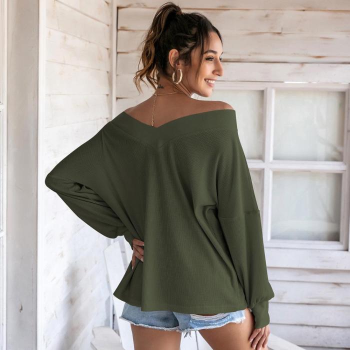 European and American hot style sexy fashion women's clothing solid color V-neck fashion top casual elegant women's clothing