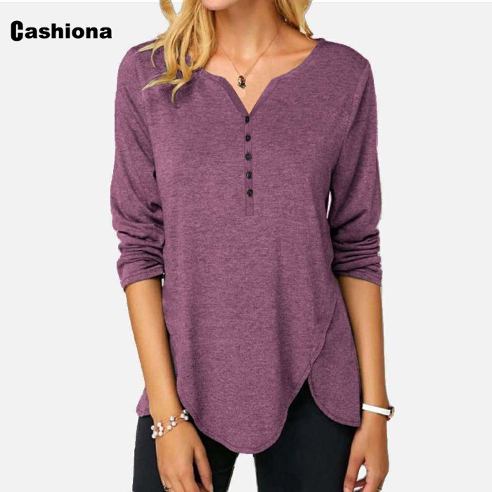 Women Leisure Casual T-shirt Splice Buttons Top