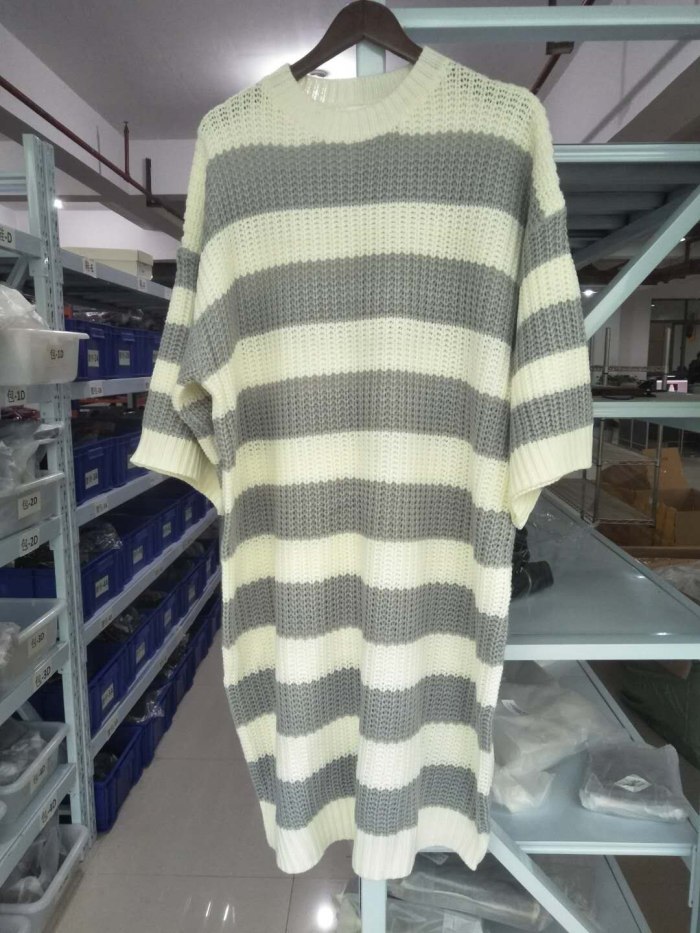 Stripe Knit Dress Crew Neck Pullover Sweater