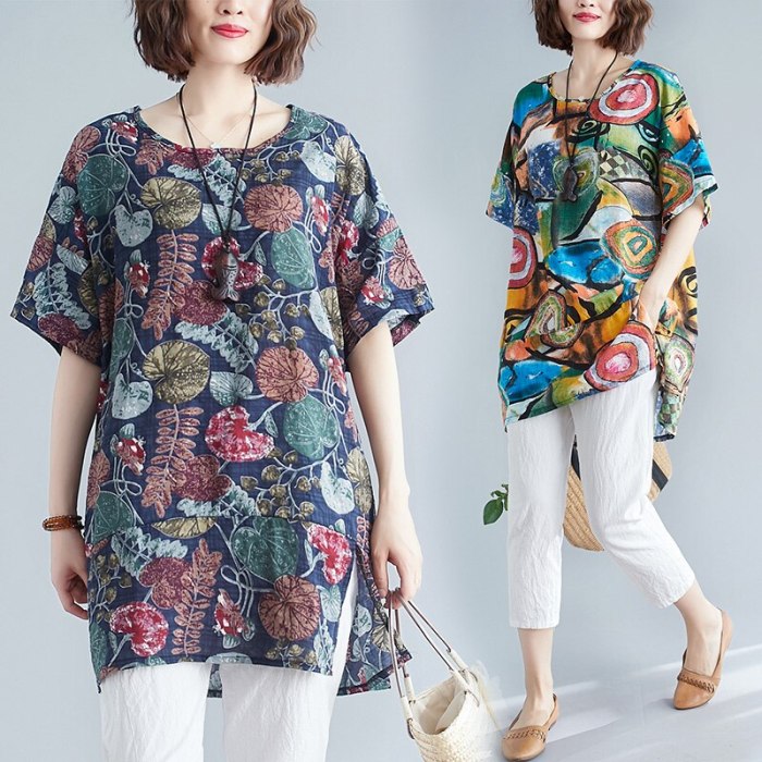 New Large Size Women's Blouses Summer Tops New Casual Blouse Art Print Loose O Neck Short Sleeve Shirts Blusas