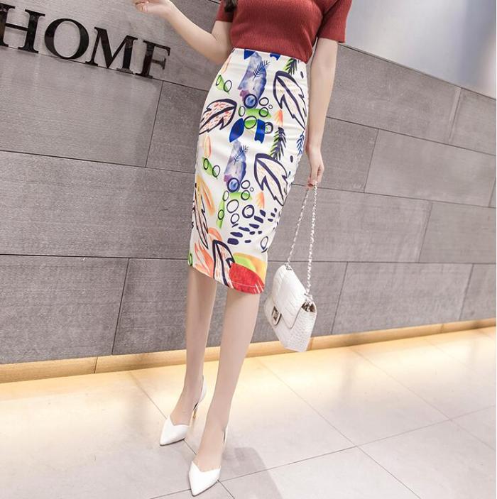 22 Models Summer Women ladies famous Pencil skirt Print High Waist Slim Bodycon Midi vintage Skirts korean style Female Falda