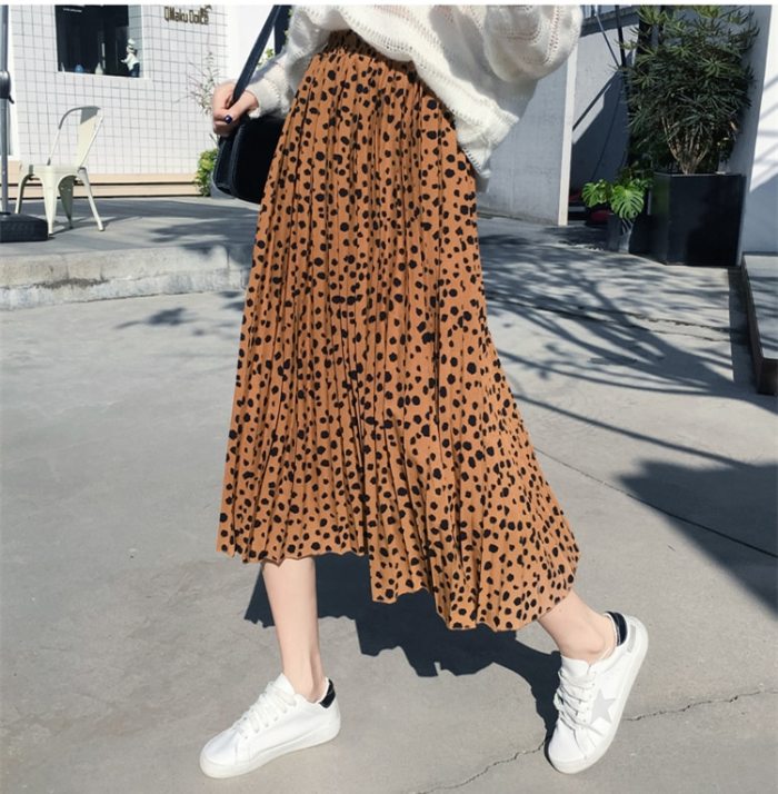 New 2021 Vintage Floral Printed Tulle Pleated Mi-long Women Skirts High Waist Loose Female Umbrella Skirts Spring Summer