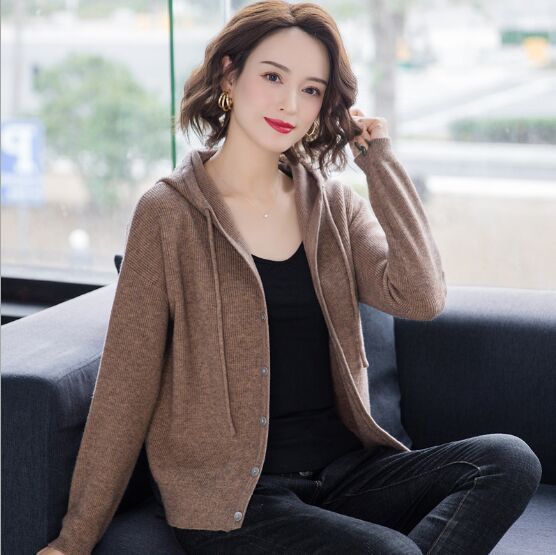 Women 2021 Spring Autumn Casual Hooded Thin Knitted Sweater Female Loose Cardigans Coat New Ladies Solid Outerwear NS4637