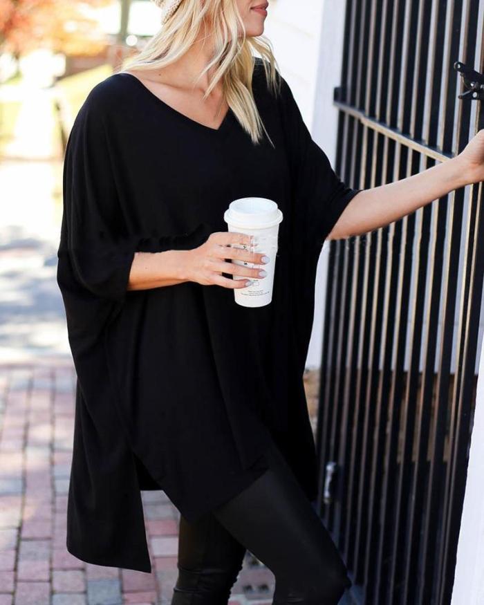 Solid V Neck Loose Top