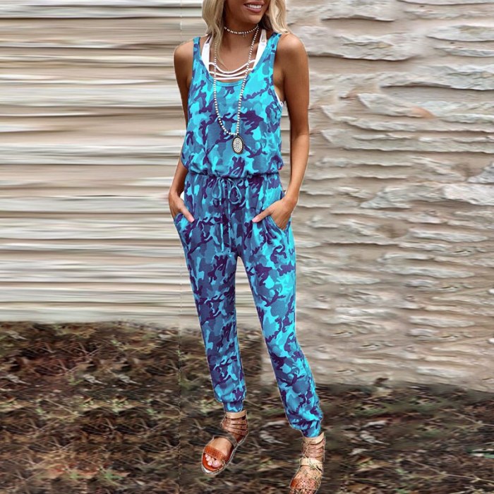 2021 Fashion Summer Straps Casual Jumpsuit Vintage Printed Sleeveless Rompers Playsuits Elegant Sexy O Neck Ladies Overalls XXL