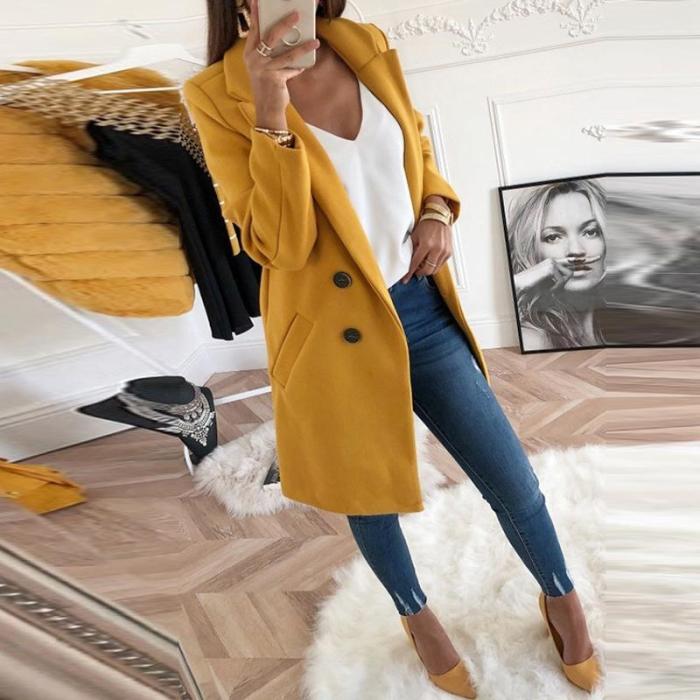 Lapel Long Sleeve Plain Button Pocket Casual Coats