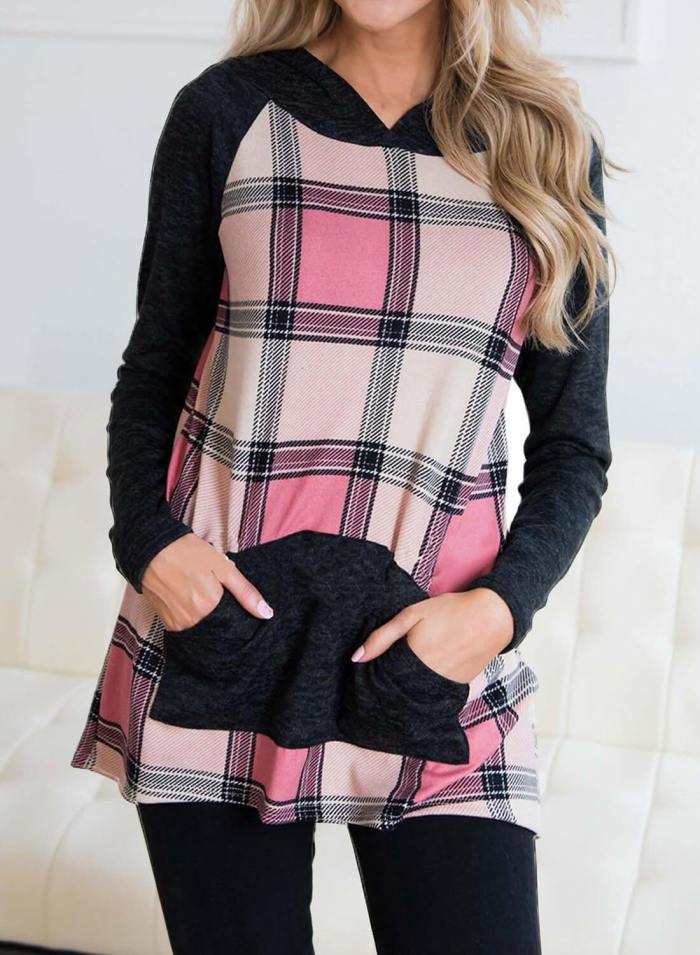 Color Block Plaid Hoodies