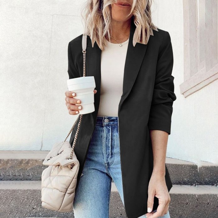 Women's Suit Jacket 2021 Autumn And Winter Long-sleeved Solid Color Fashion Cardigan Top Slim No Deduction Women's Suit Jacket