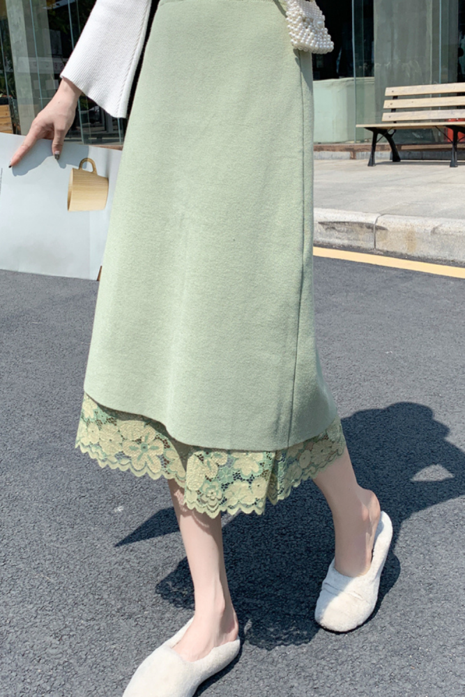 Korean Version of Thin Two-sided Skirts 2021 Spring New Lace Pleated Knitted Mid-length A-line Gauze Skirt Female Fashion Trend