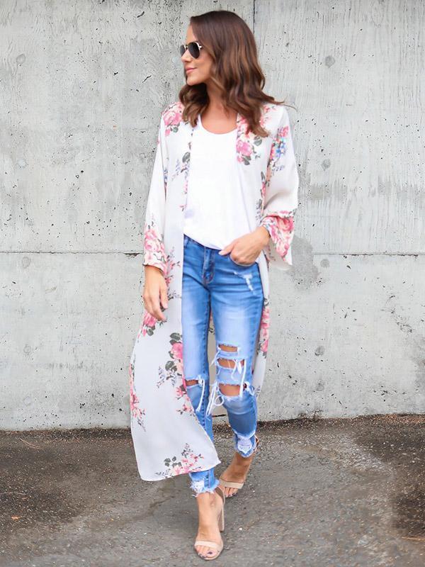 Long Sleeves Chiffon Fashion Floral Printed Cover-up Outwear